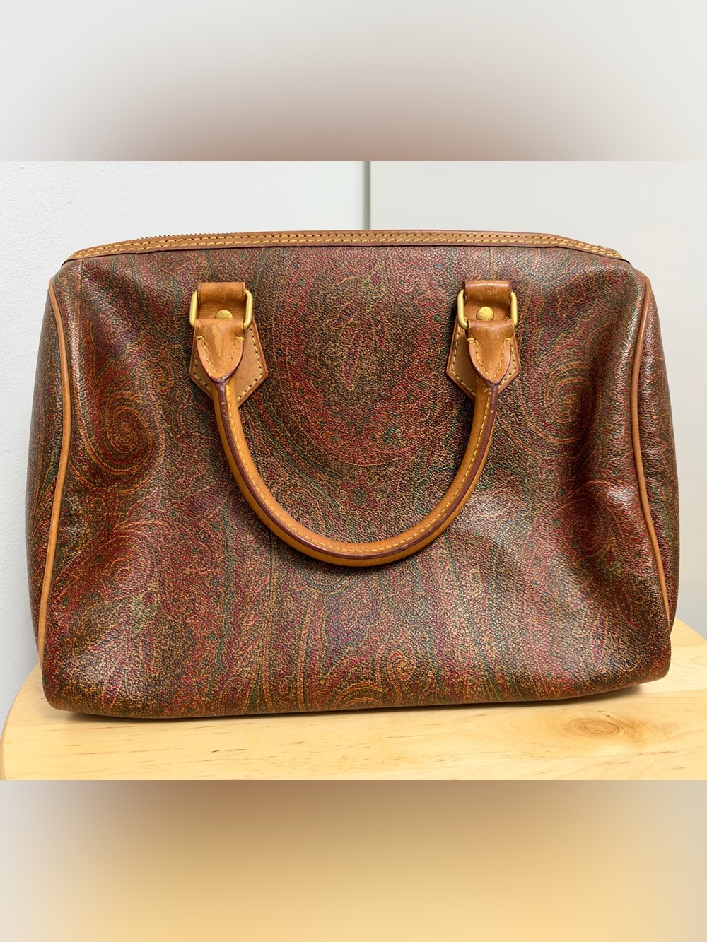 Etro Multicolor Paisley Bag with Tan Leather Trim - Picture 2 of 8